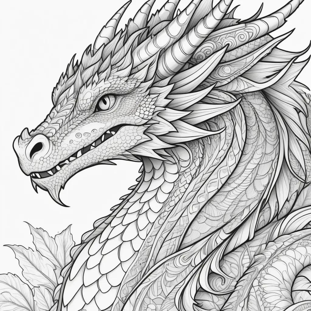 black and white dragon coloring page for kids