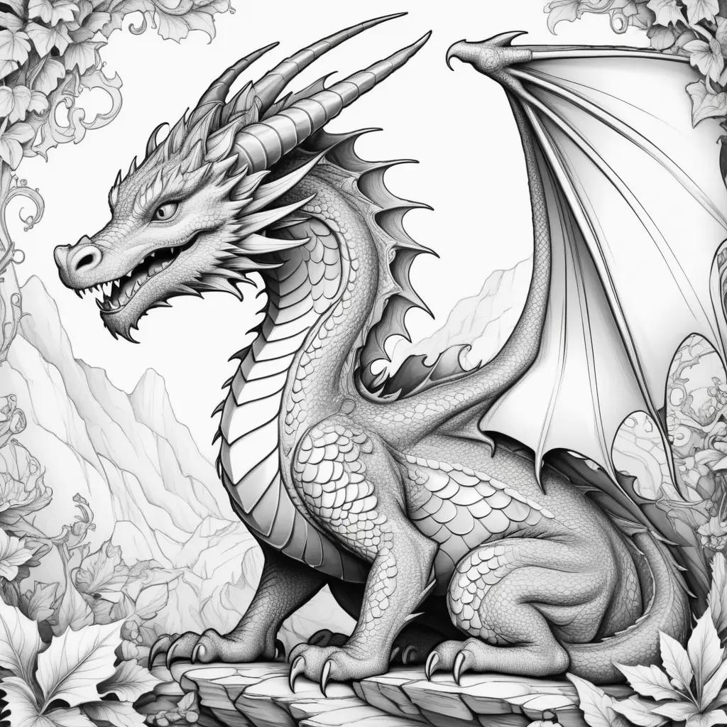 black and white dragon coloring page with color options