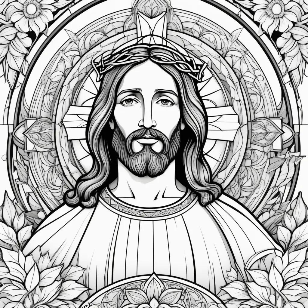 black and white drawing of Jesus with a crown