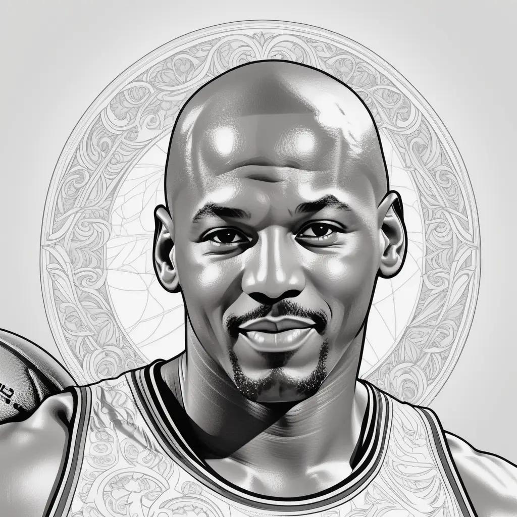 black and white drawing of Michael Jordan