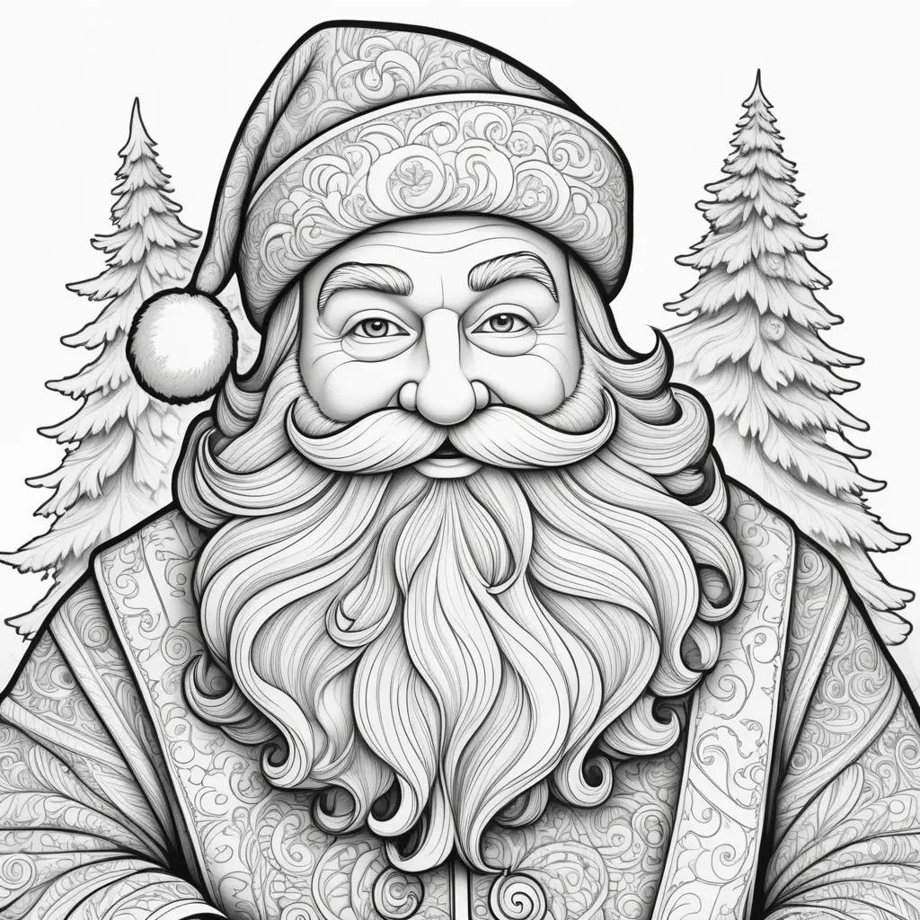 black and white drawing of Santa Claus with a beard and hat