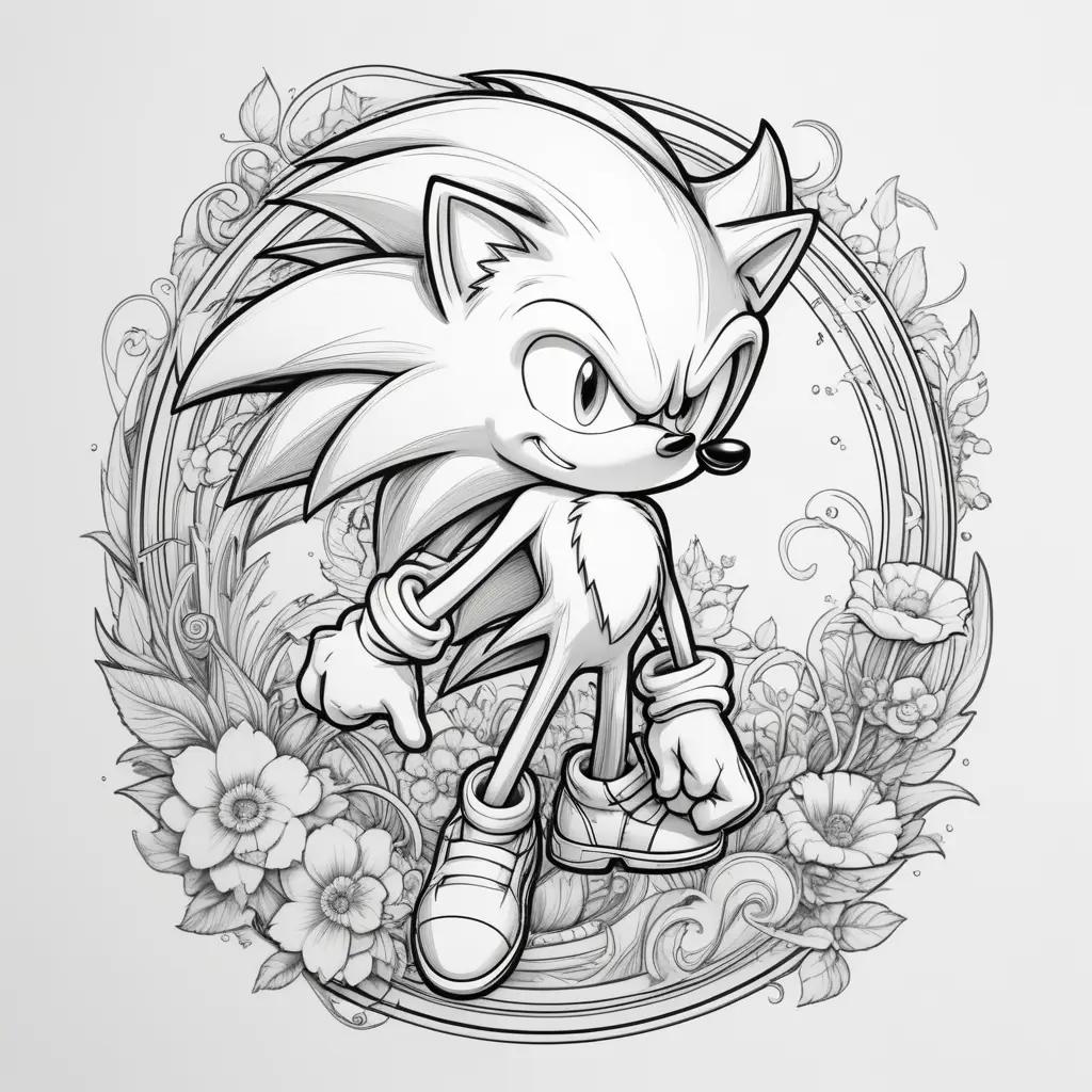 black and white drawing of Sonic the Hedgehog