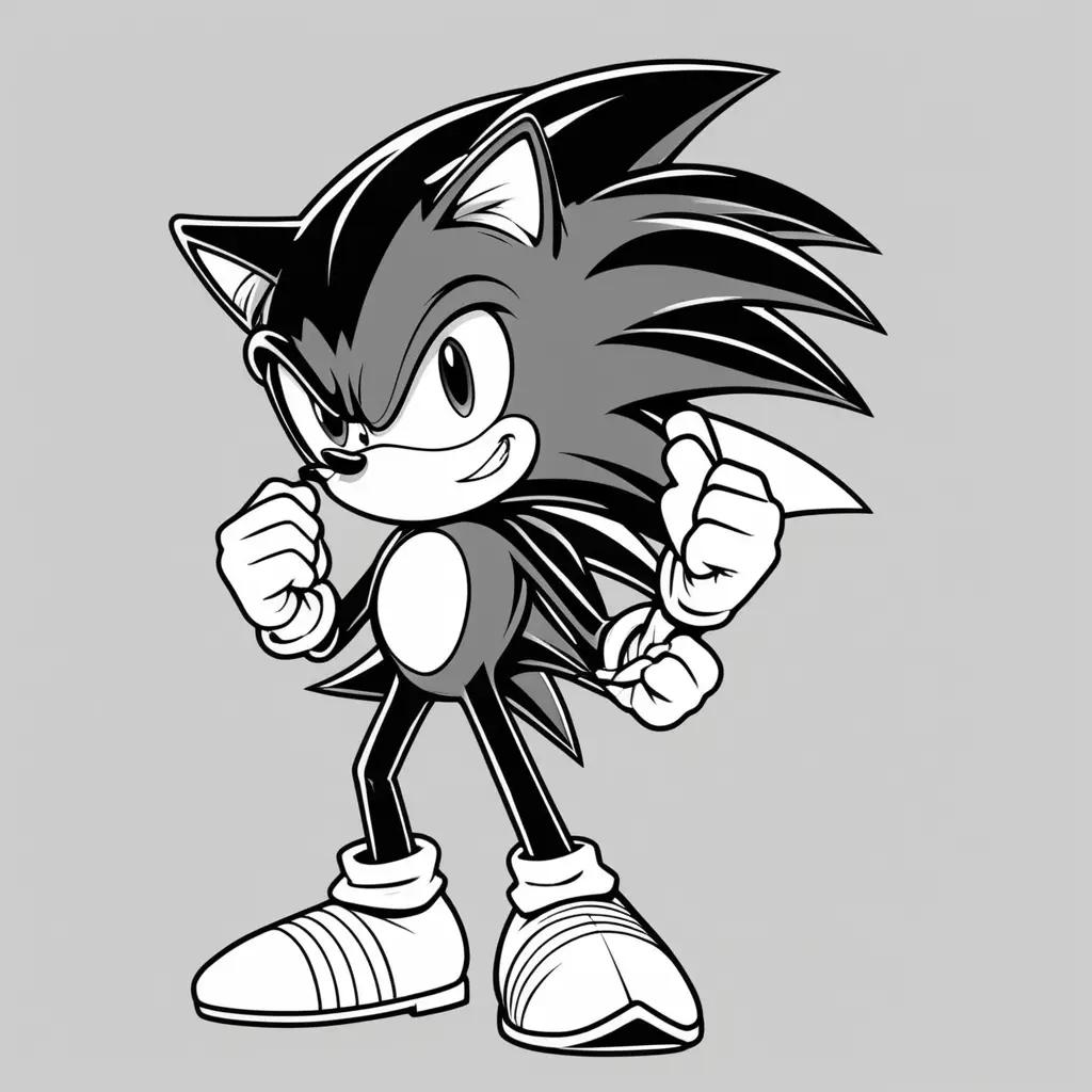 black and white drawing of Sonic the Hedgehog in shadow mode