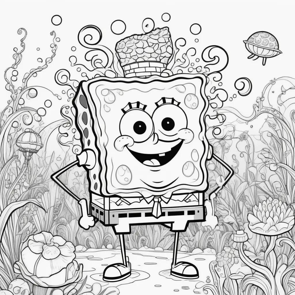 black and white drawing of Spongebob Squarepants