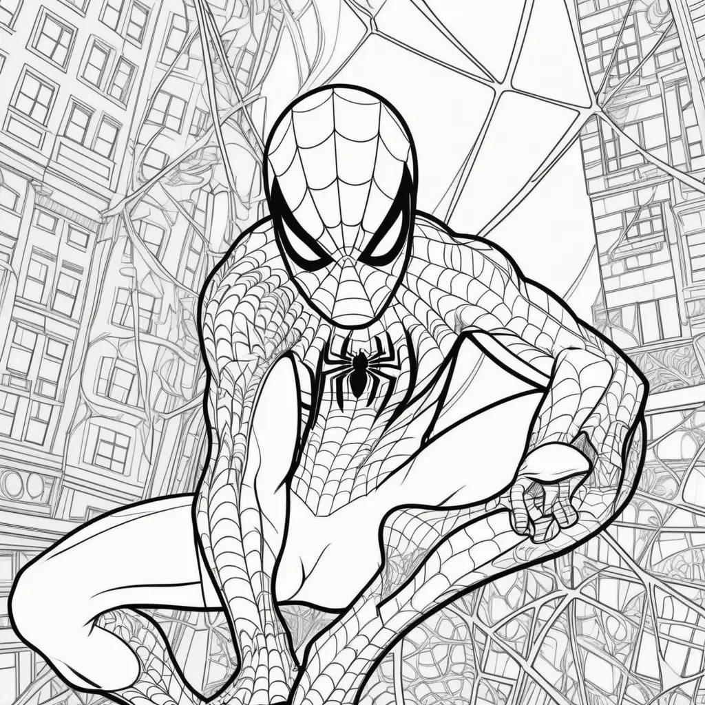 black and white drawing of a Spiderman character