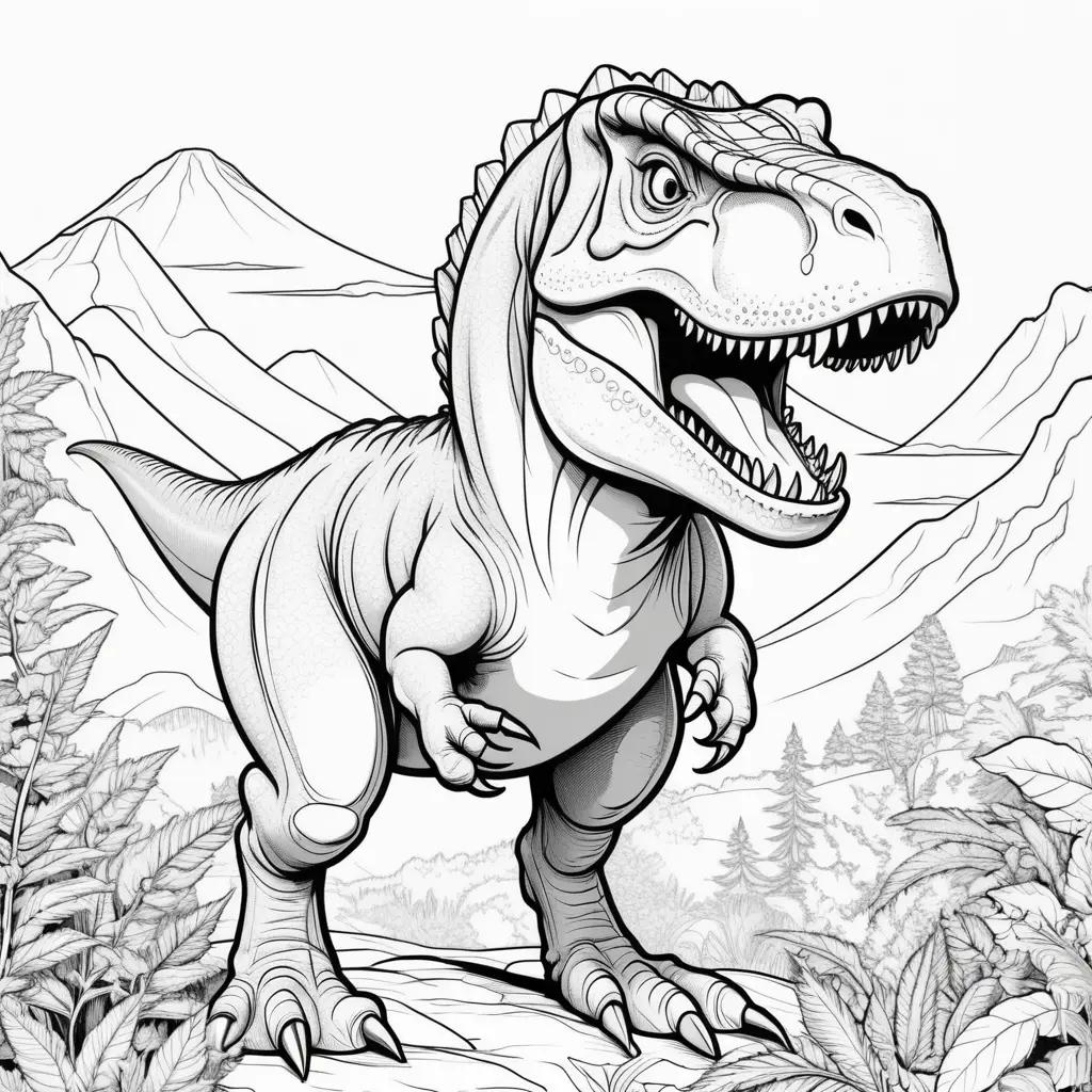 black and white drawing of a T-Rex dinosaur