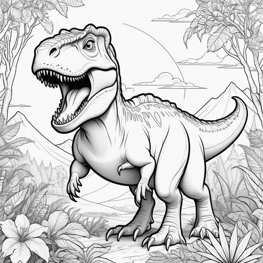 black and white drawing of a T-Rex dinosaur