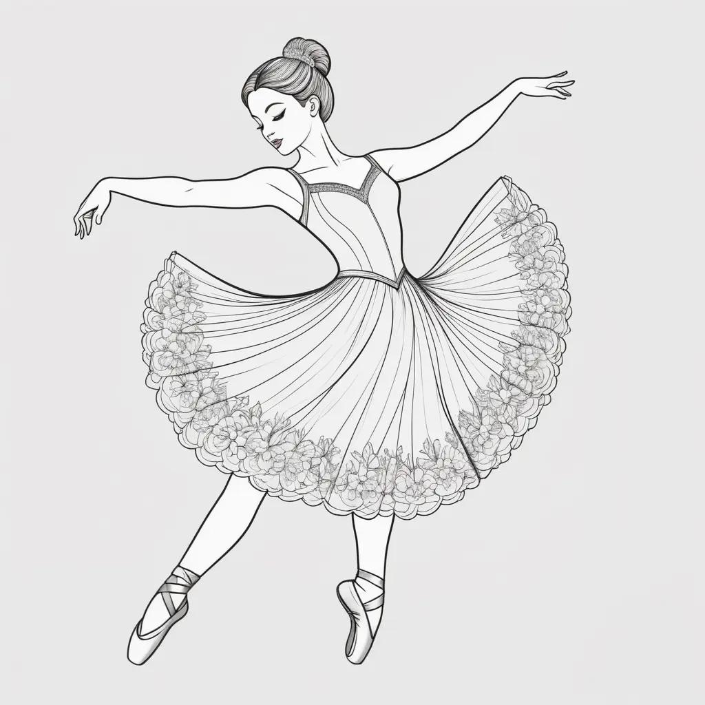 チュチュを着たバレエダンサーの白黒の絵