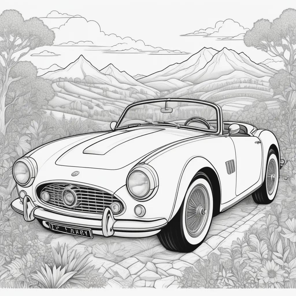 black and white drawing of a car on a road