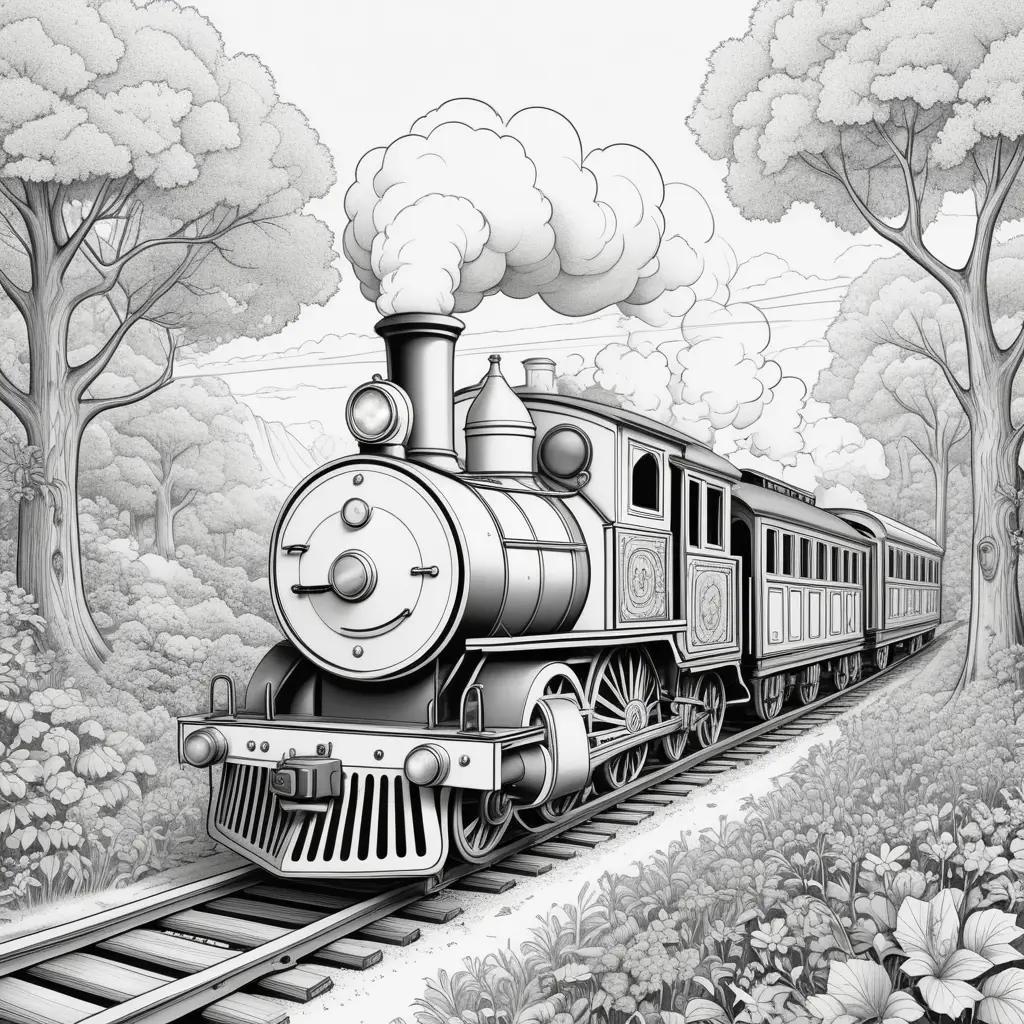 black and white drawing of a color page train