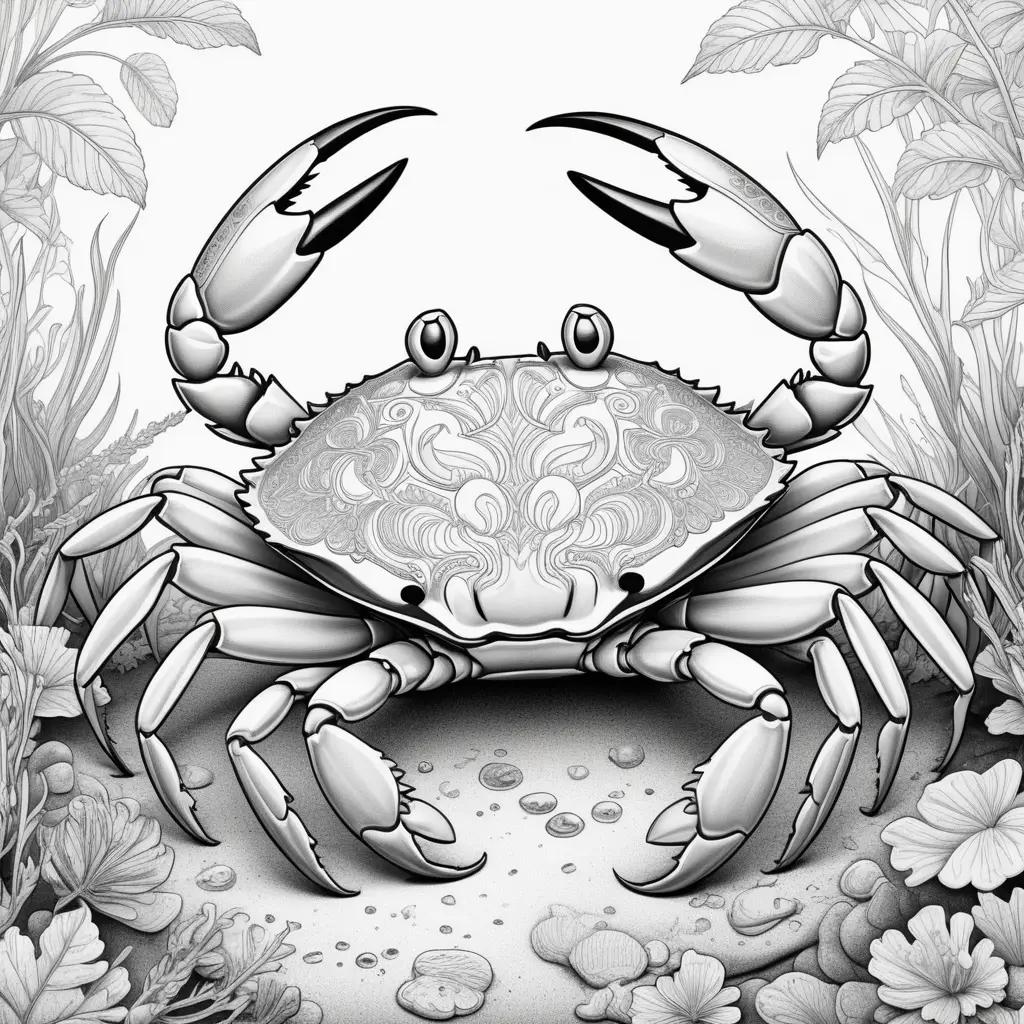 black and white drawing of a crab on a page