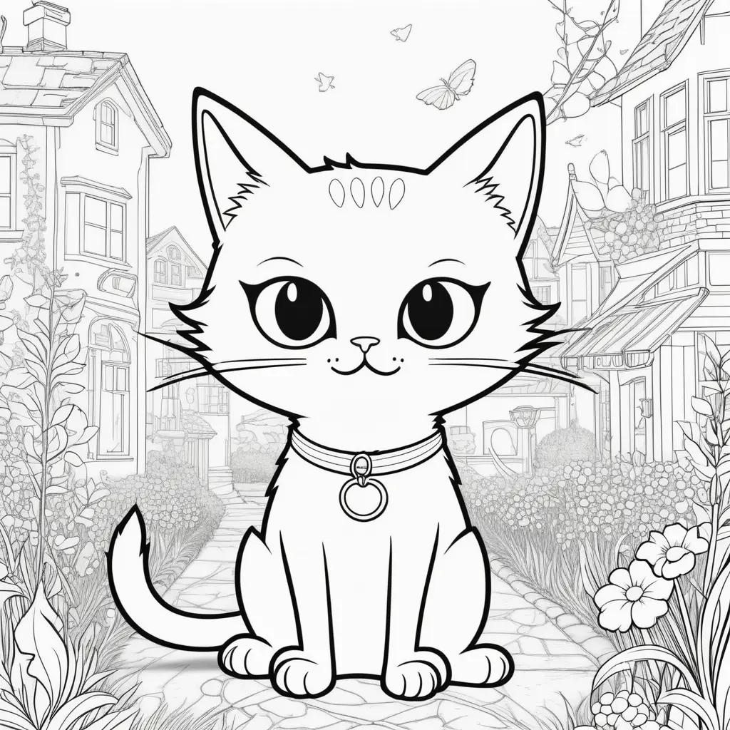 black and white drawing of a cute cat