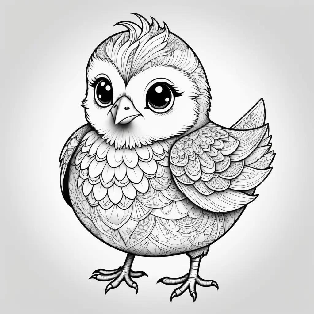 black and white drawing of a cute chick