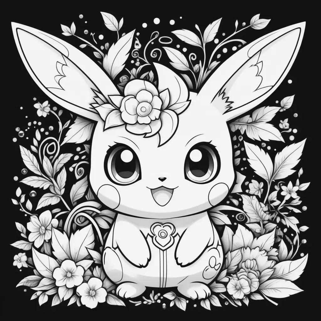 black and white drawing of a cute pokemon