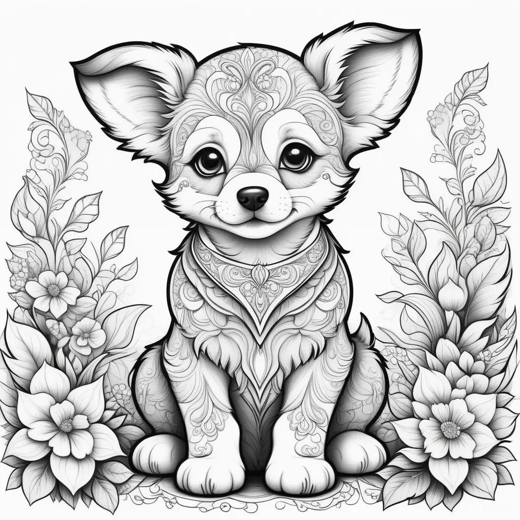 black and white drawing of a cute puppy