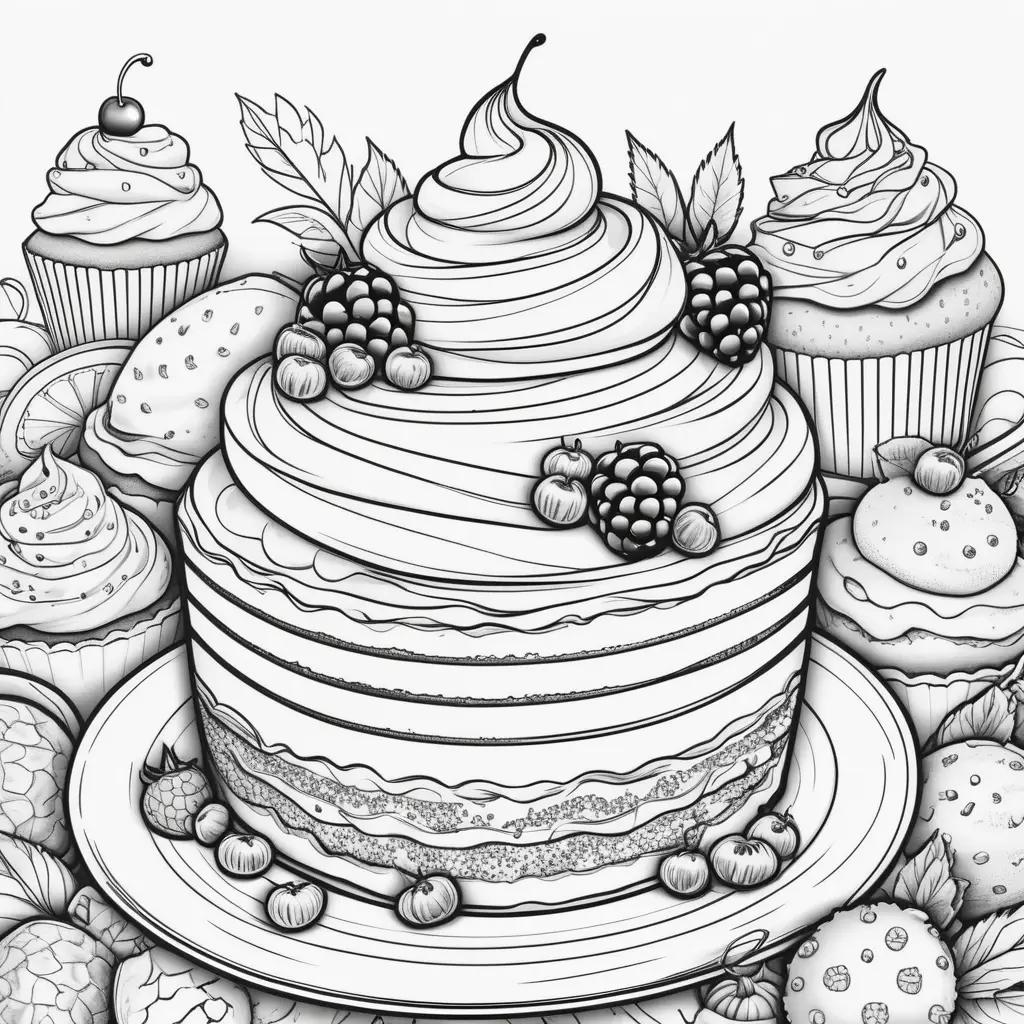 black and white drawing of a dessert