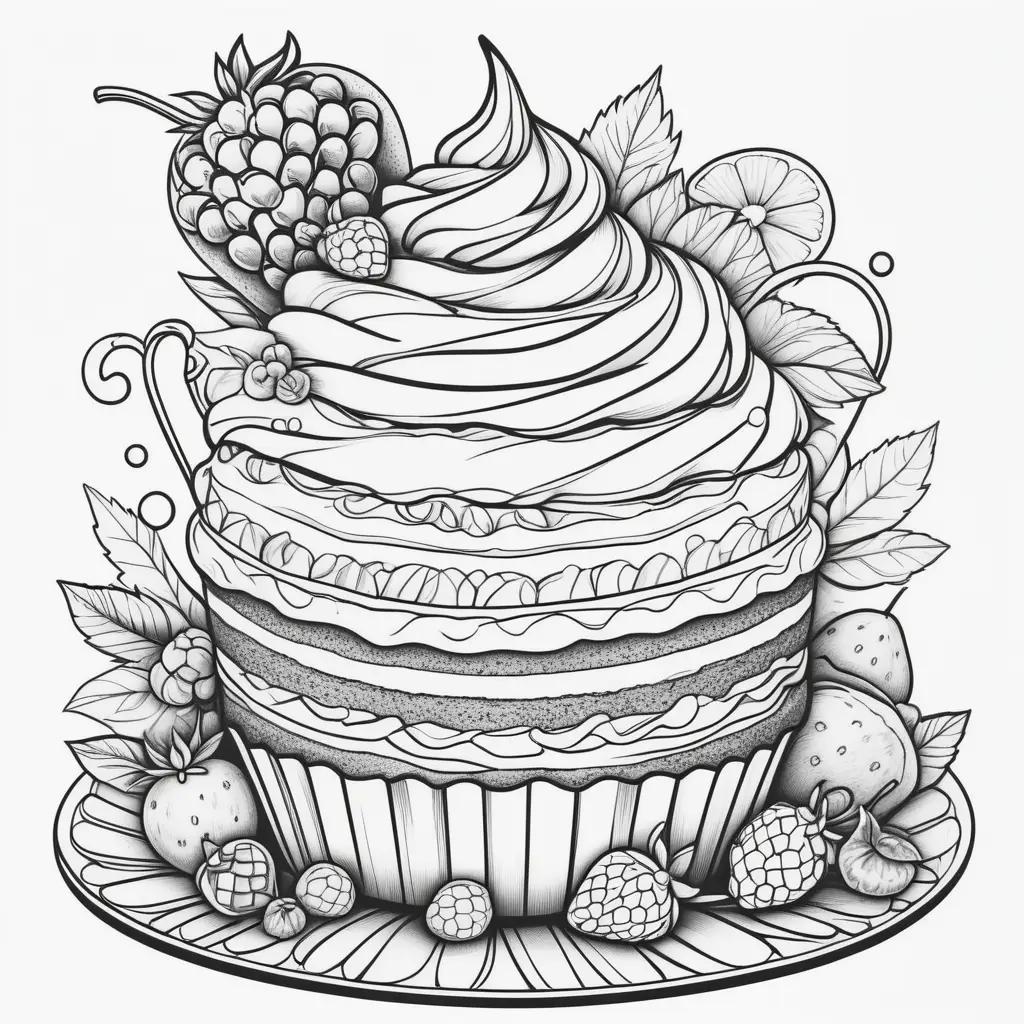 black and white drawing of a dessert on a plate