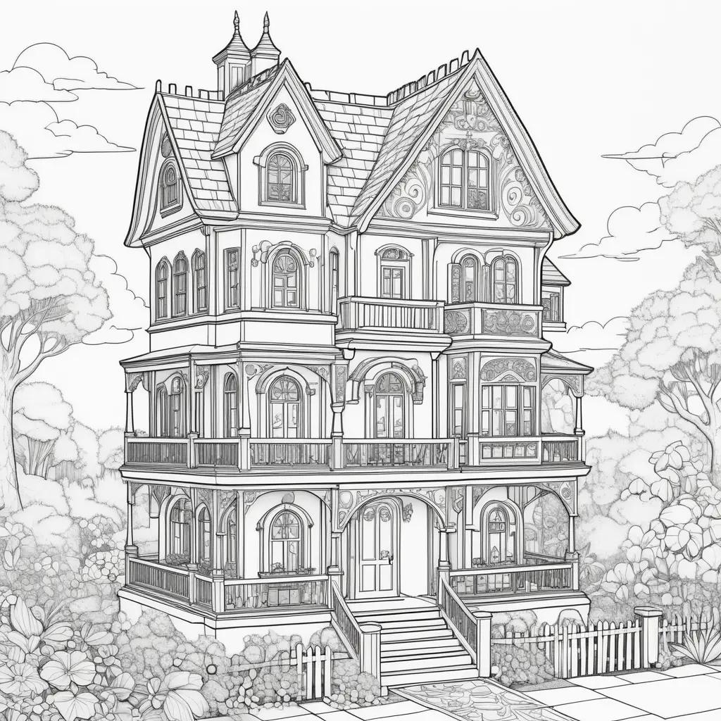 black and white drawing of a dollhouse