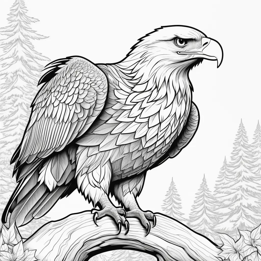 black and white drawing of a eagle on a tree