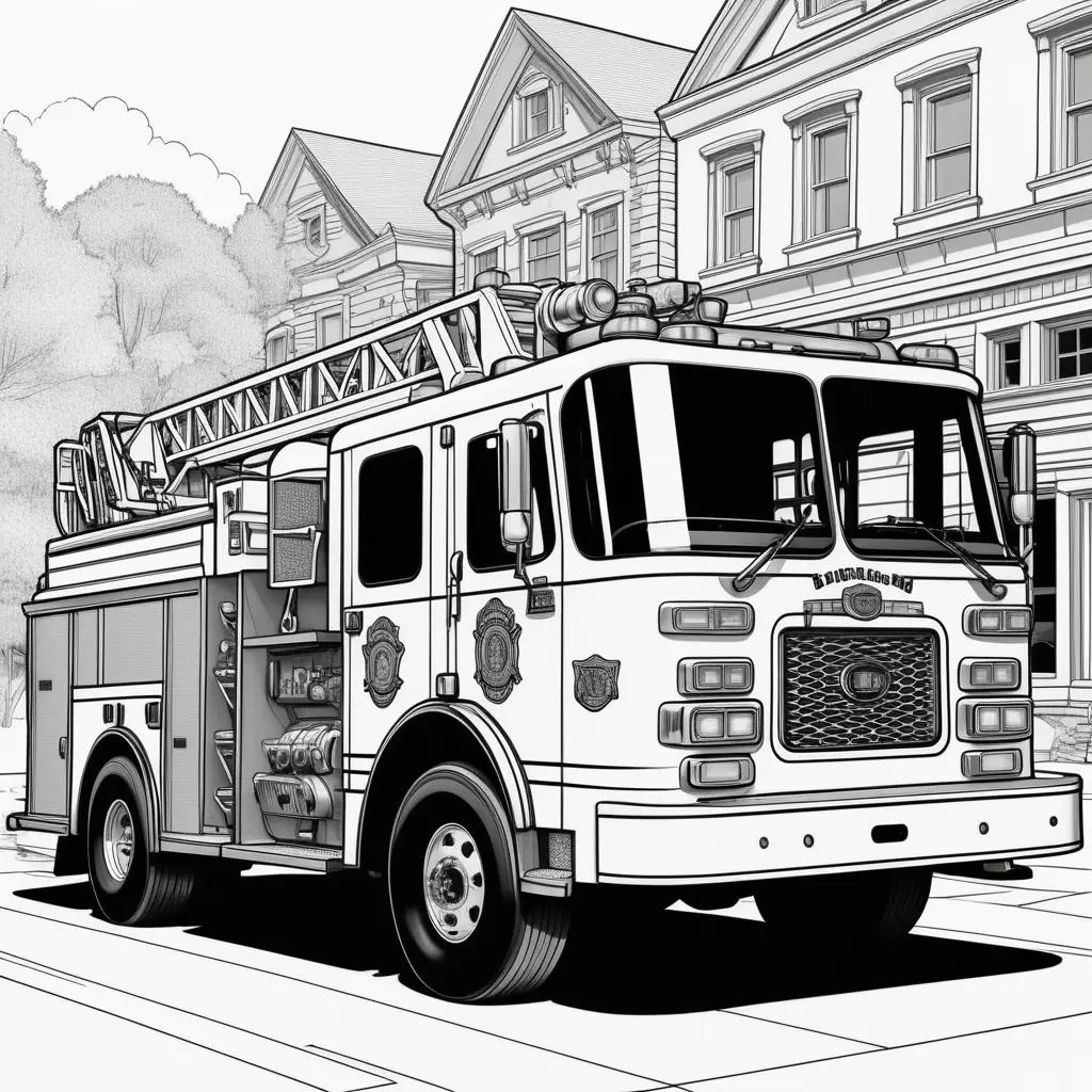 black and white drawing of a fire truck