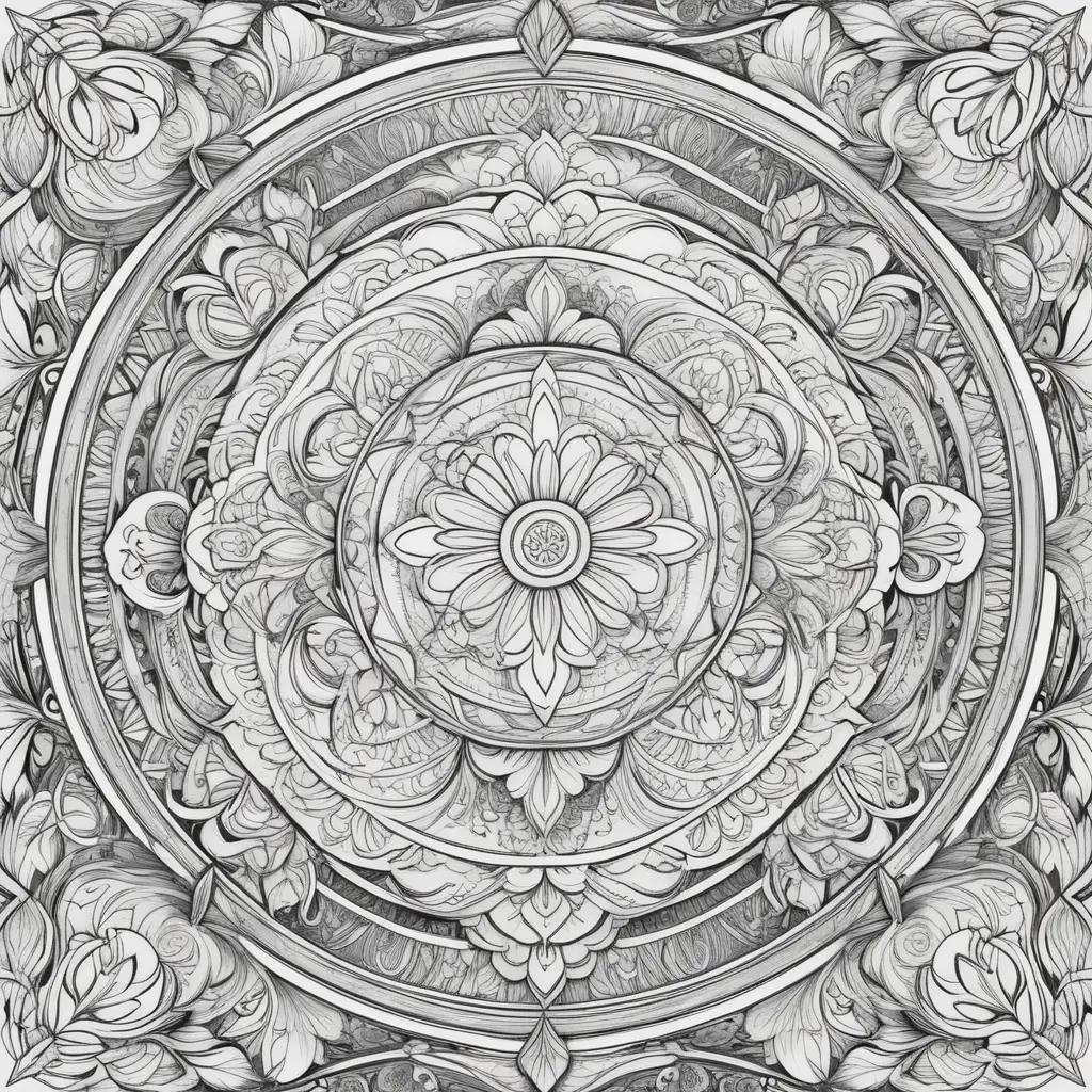 black and white drawing of a flower with an intricate design