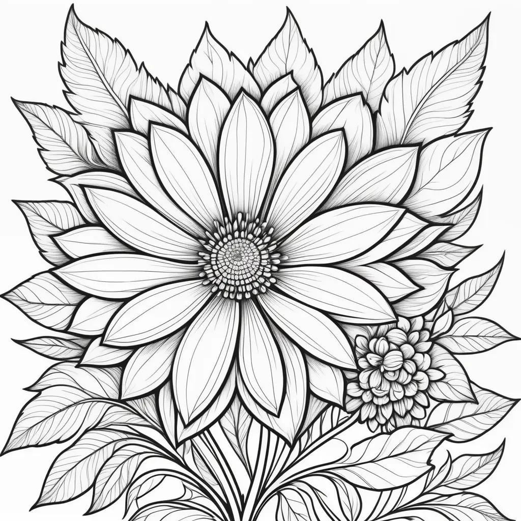 black and white drawing of a flower with leaves