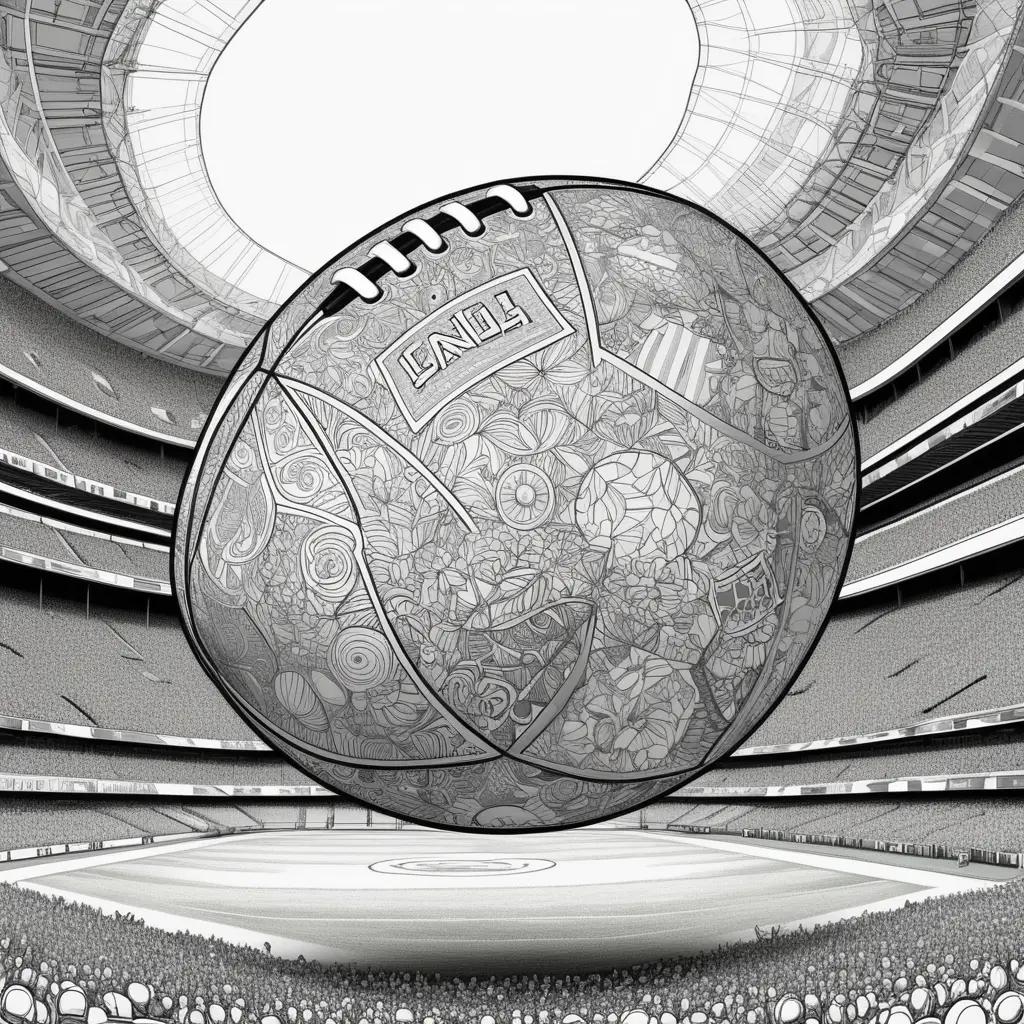 black and white drawing of a football in a stadium