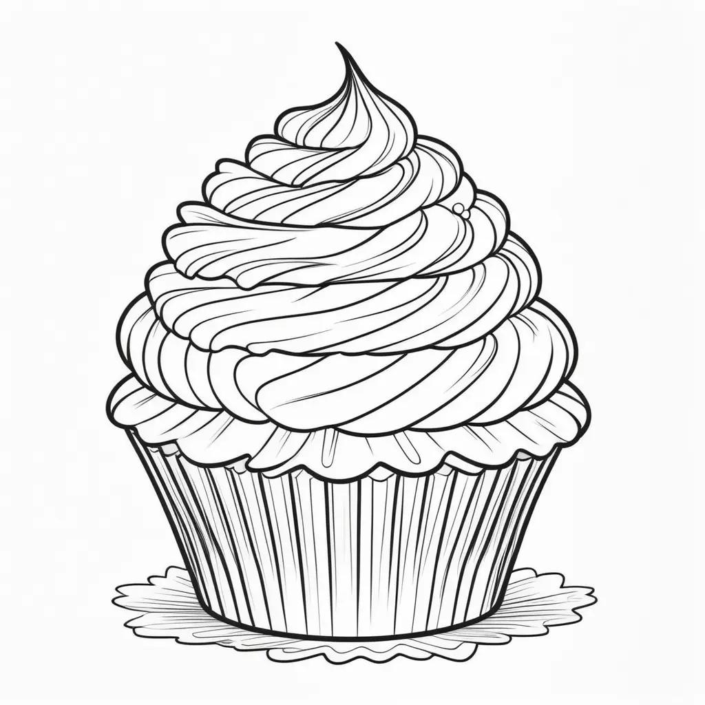 black and white drawing of a frosted cupcake on a white background