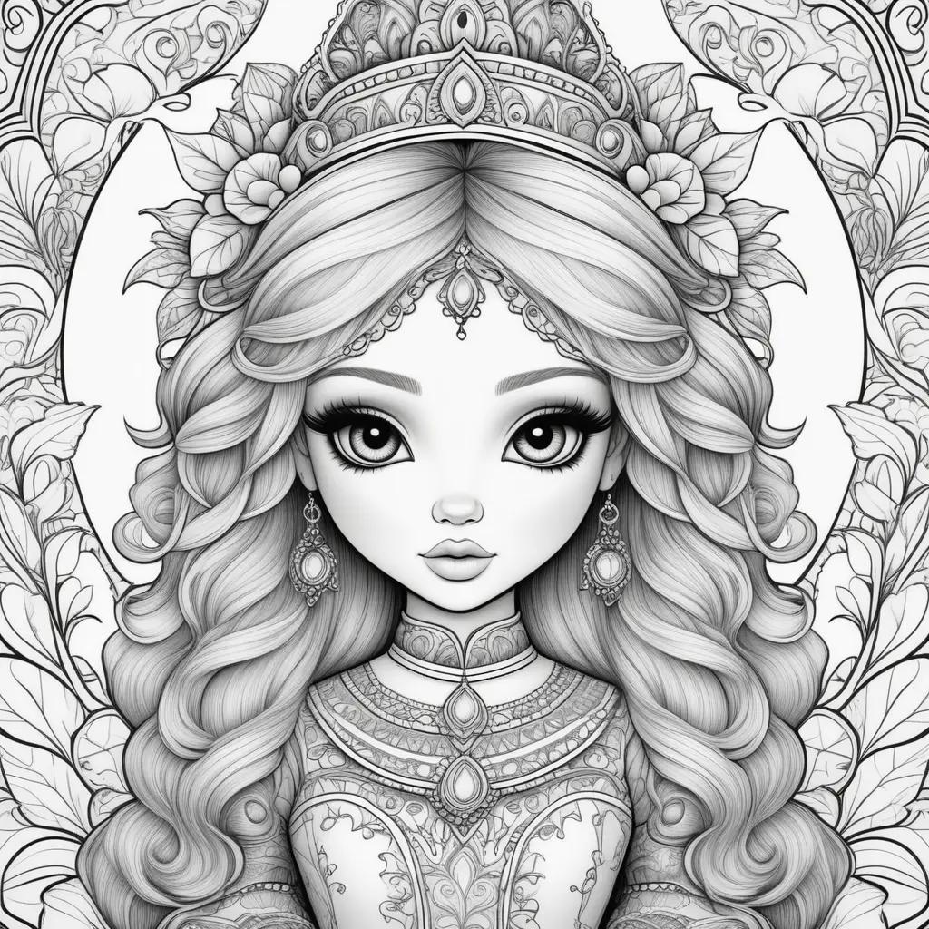 black and white drawing of a girl with a crown