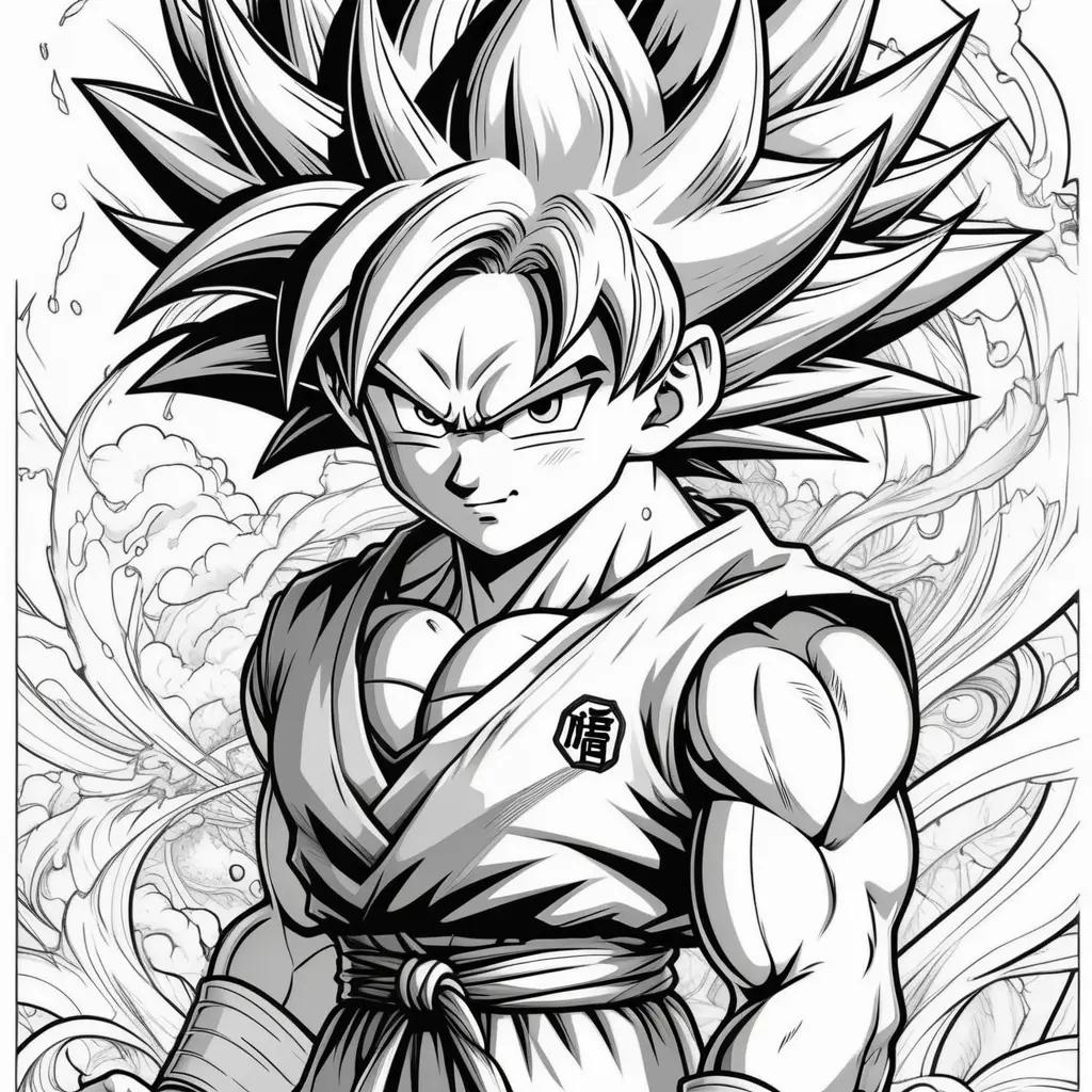 Dibujo en blanco y negro de un personaje de Goku