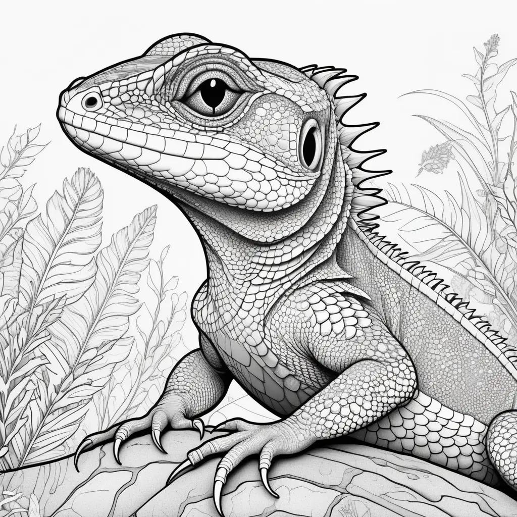 black and white drawing of a lizard on a rock