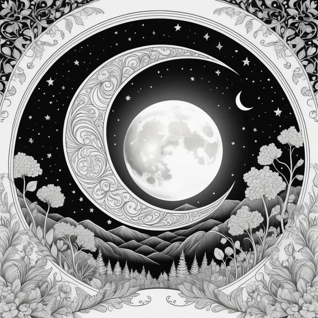 black and white drawing of a moon coloring pages