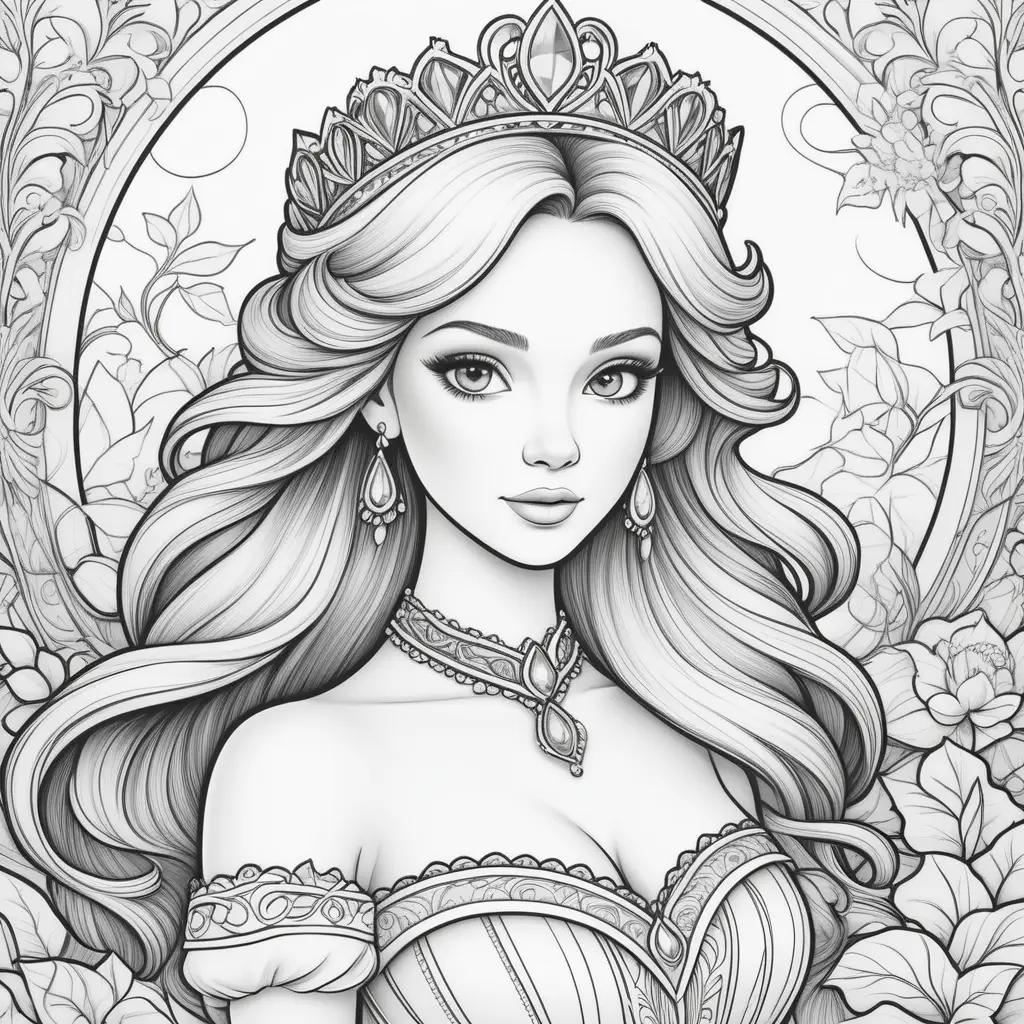 black and white drawing of a princess with a crown