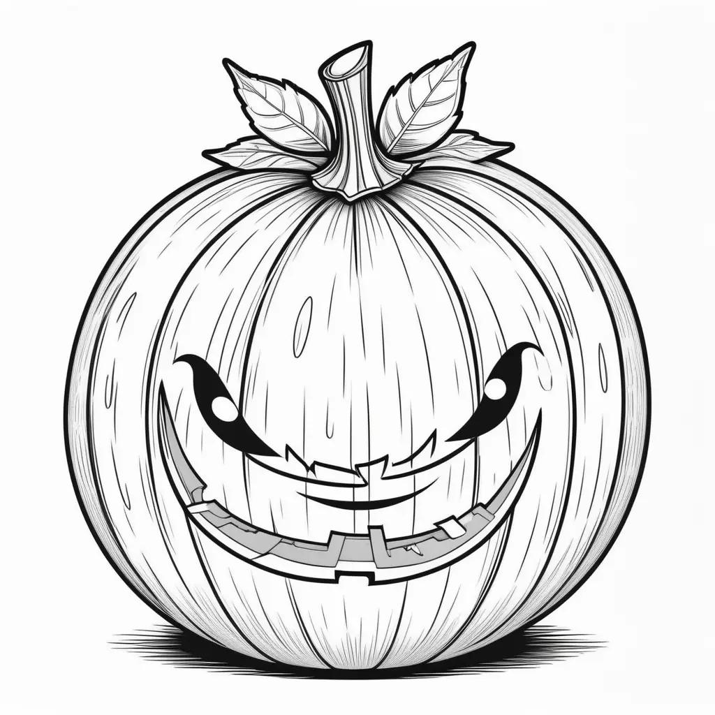 black and white drawing of a pumpkin face with a black nose and eyes