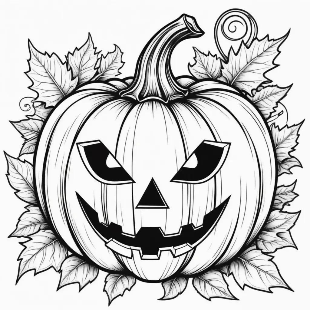 black and white drawing of a pumpkin with a face on it