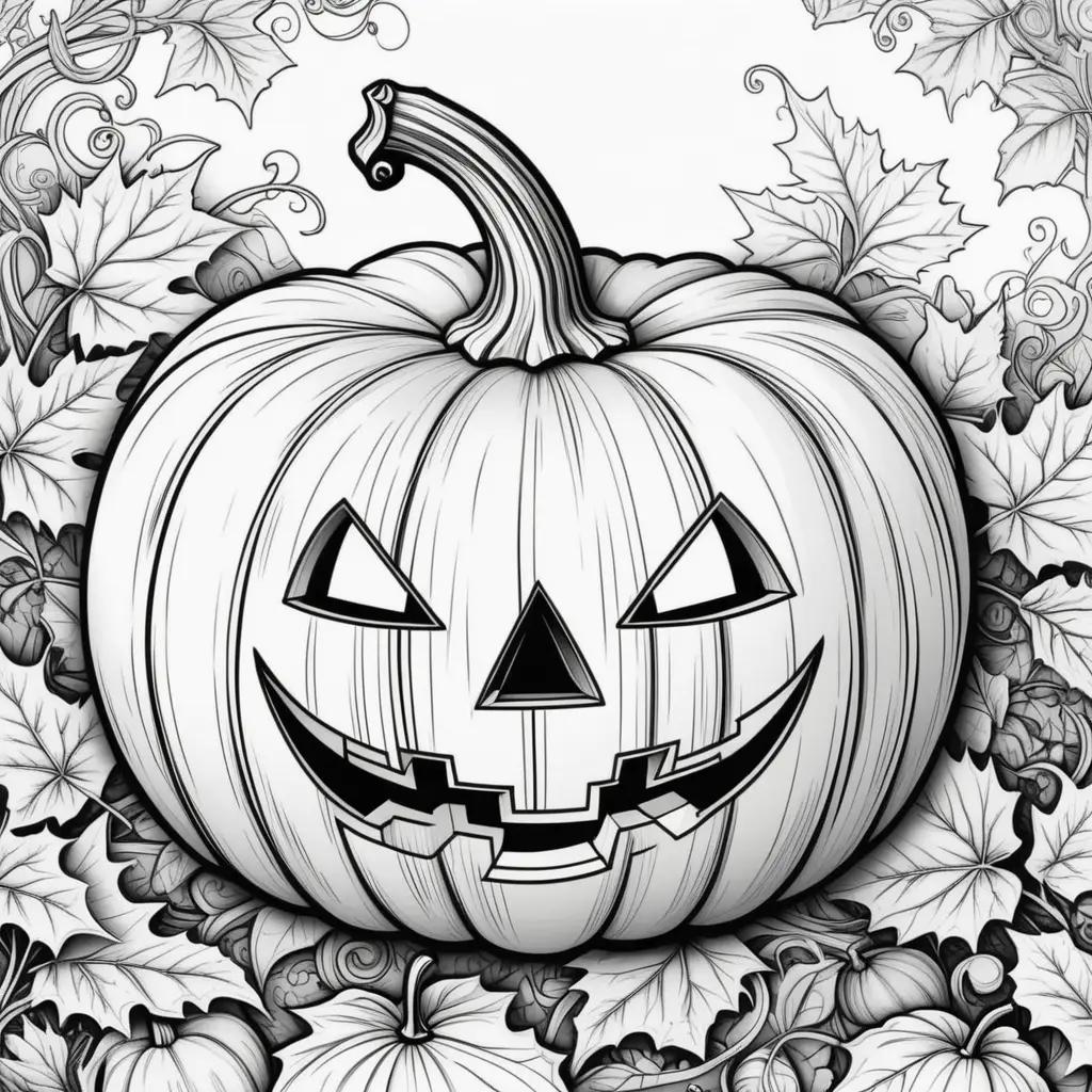 black and white drawing of a pumpkin with a face