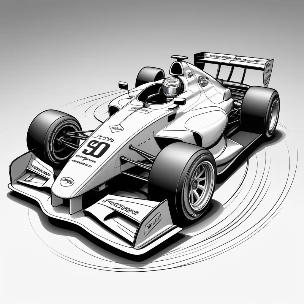 black and white drawing of a racecar