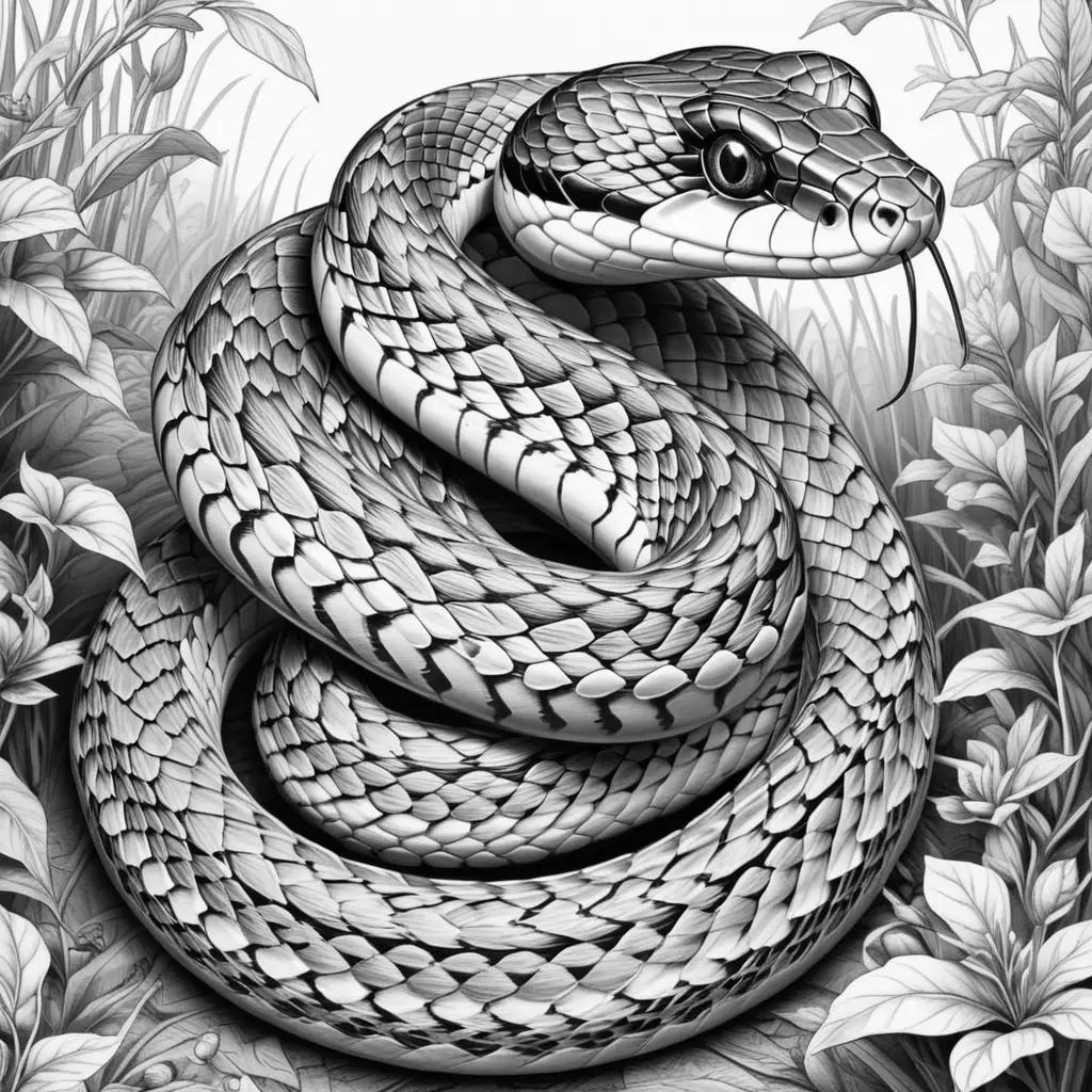 black and white drawing of a snake