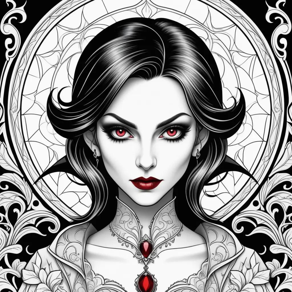 black and white drawing of a vampire