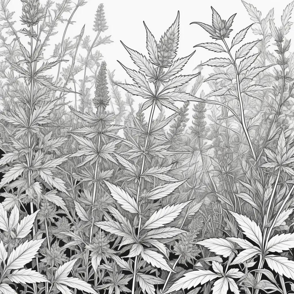 black and white drawing of a weed coloring page