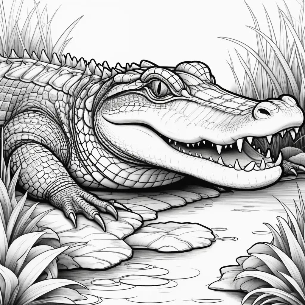 black and white drawing of an alligator coloring pages