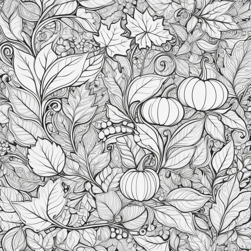 black and white drawing of fall color pages