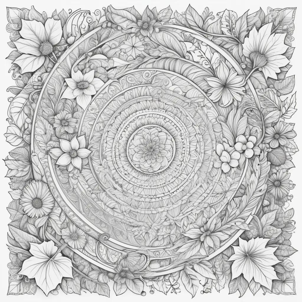 螺旋状のデザインの花の白黒画