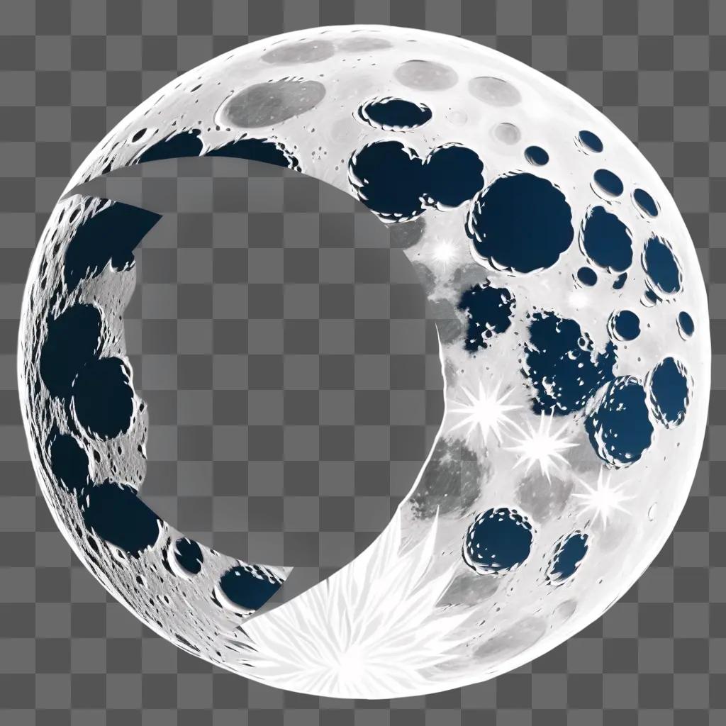 black and white drawing of the moon with circles on it