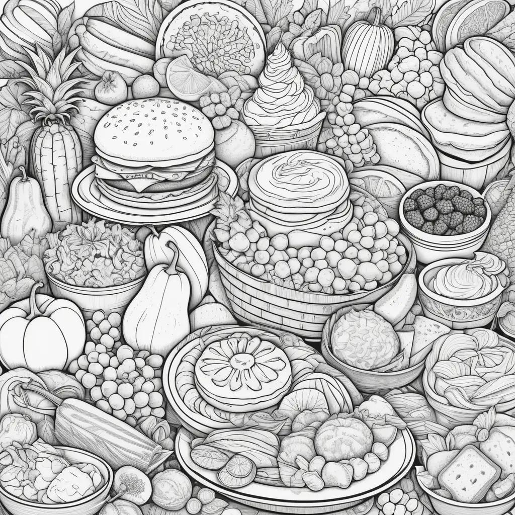 さまざまな食品着色料のページの白黒の描画