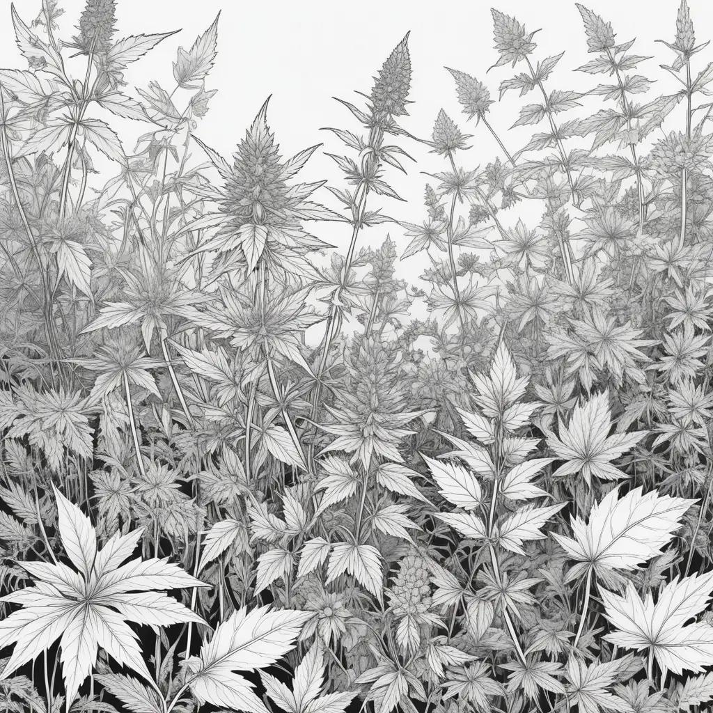 black and white drawing of weed coloring pages