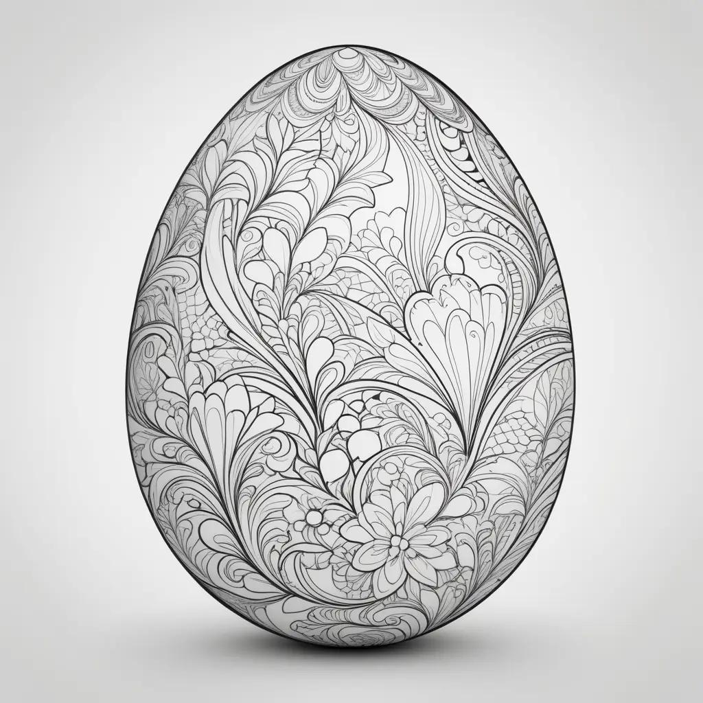 black and white egg coloring page with a floral pattern