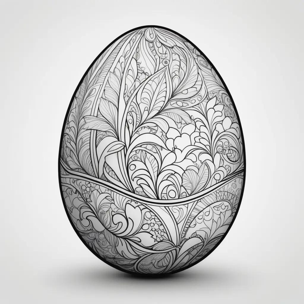 black and white egg coloring page with decorative designs