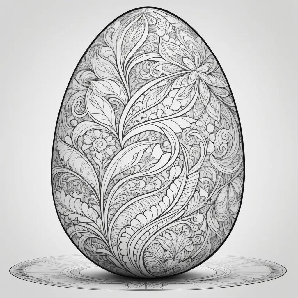 black and white egg coloring page with floral design