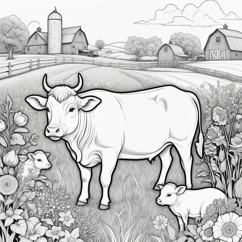 black and white farm scene with coloring pages